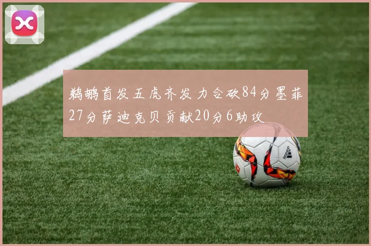 鹈鹕首发五虎齐发力合砍84分墨菲27分萨迪克贝贡献20分6助攻